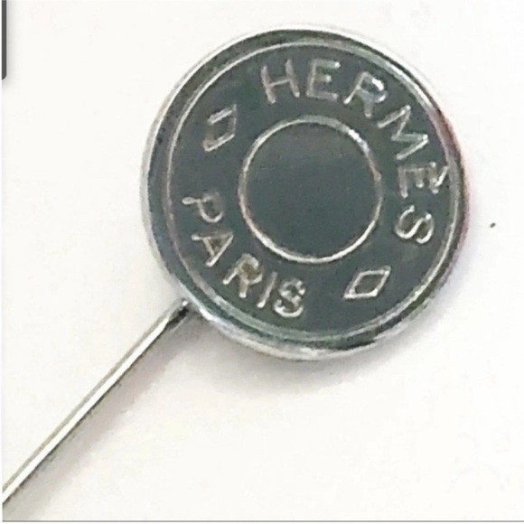 Hermès Silver Logo Stick Pin Vintage Clous de Selle Lapel Pin Brooch - Picture 2 of 5